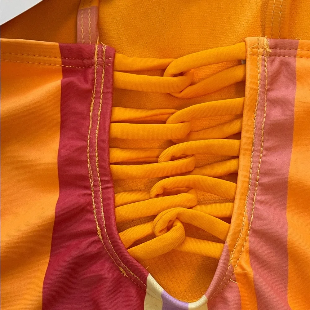 Vibrant Striped Kids One Piece Swimsuit with laced back net
